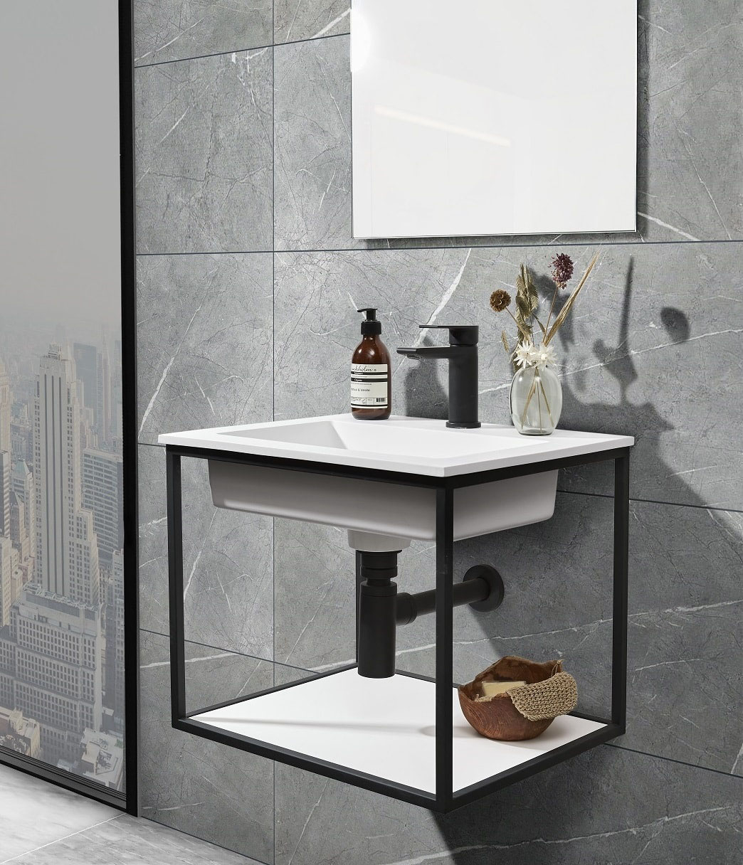 basin ND (1) bathroom basin with black metal frame