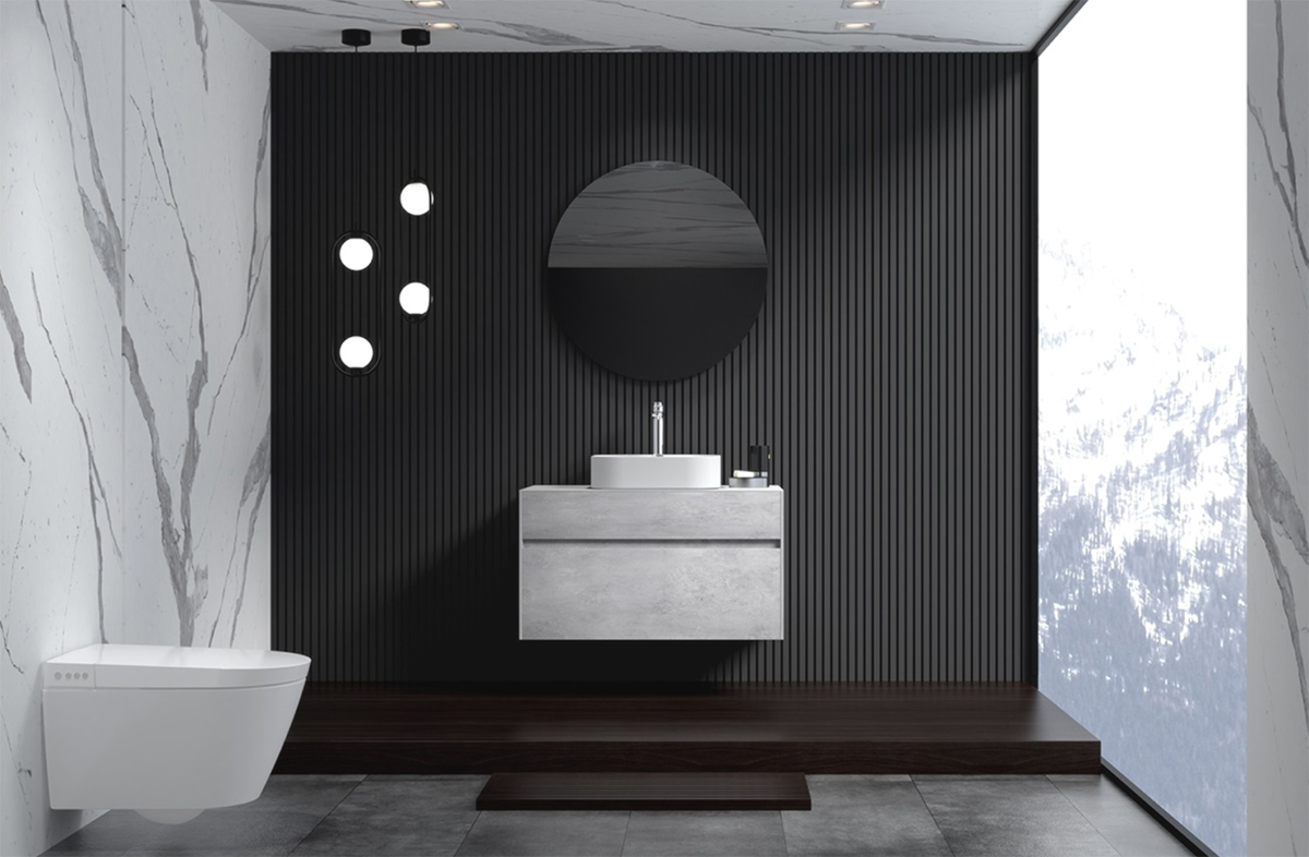 bathroom wall panel, mirror and cabinet