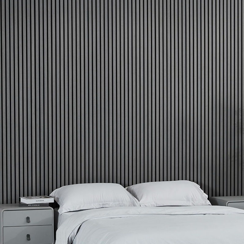 2400x600 grey oak-3 2400x600 mm grey oak slat panel on bedroom wall