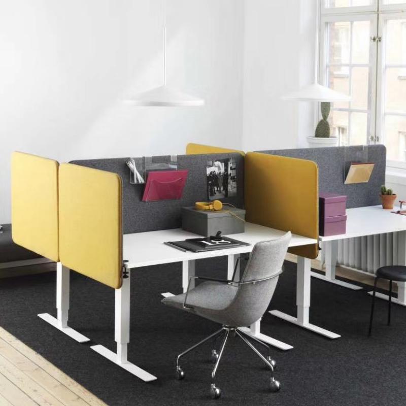 Office partition screens yellow grey